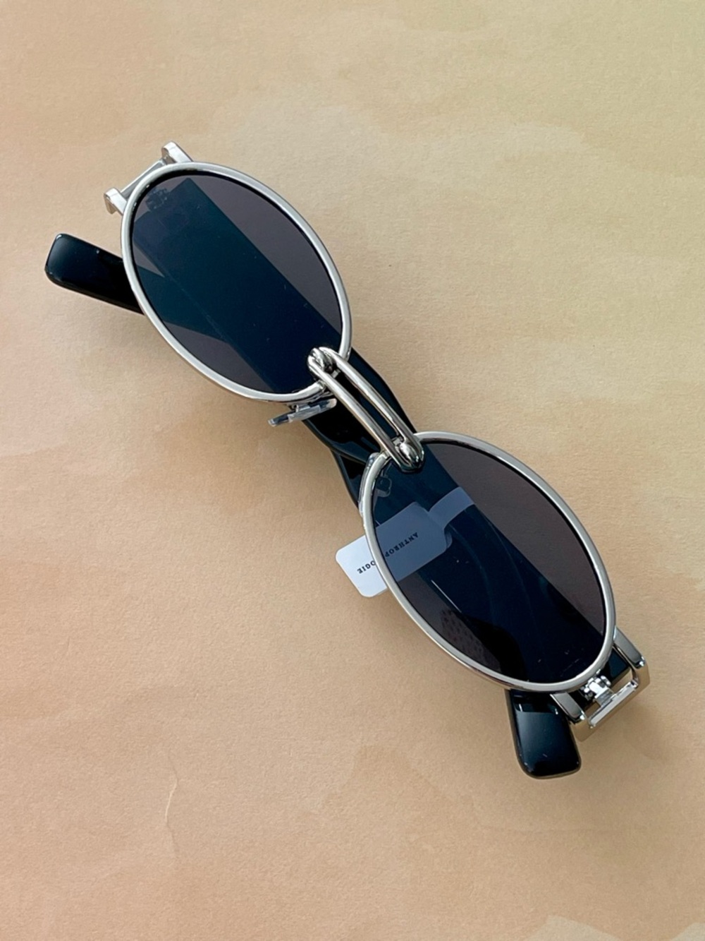 Anthropologie Oval Black Lenses Sunglasses with Silver Metal Frame